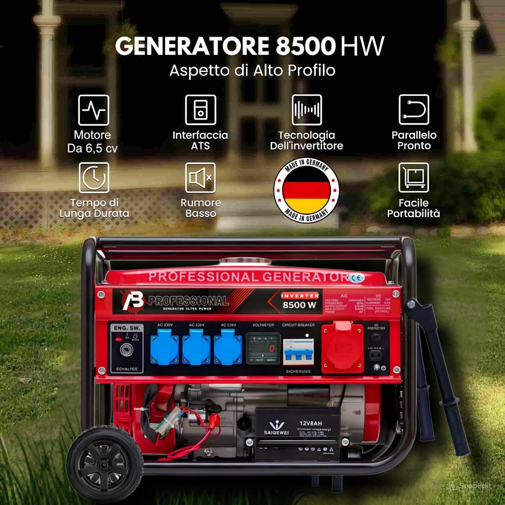 Generatore di Corrente H-8500W Avviamento Elettrico con Batteria